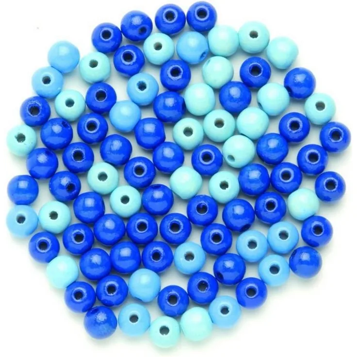 Glorex Bastelperlen Glorex Holzperle blau-mix 10 mm, FSC Holzperlen lutsch- und speichelfest, 47 Stück