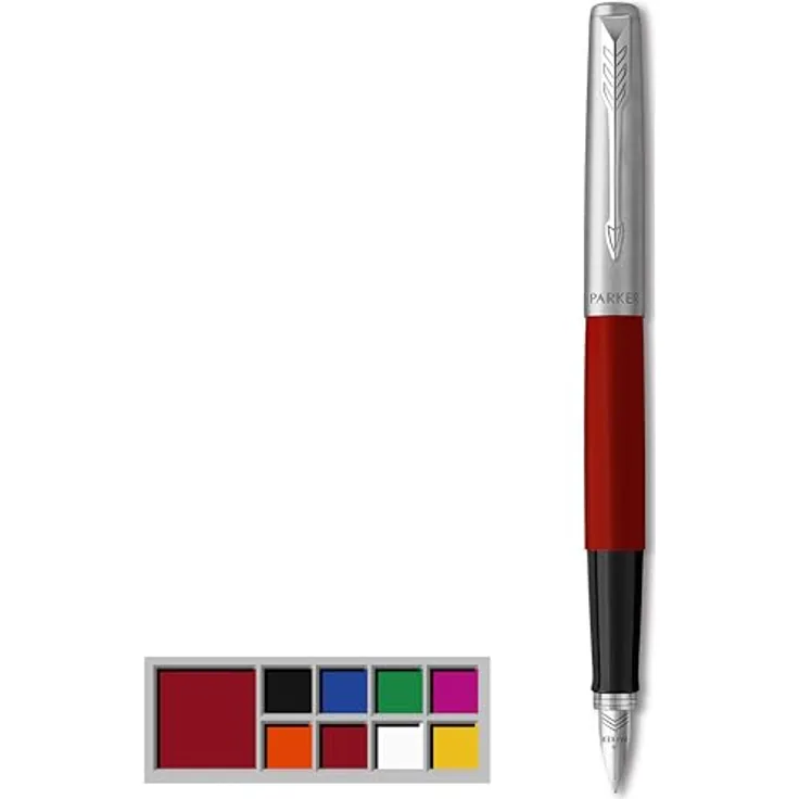 Parker Jotter Originals C.C., Füllhalter mit Edelstahlzierteilen, rot, M Linienbreite, blaue Tinte