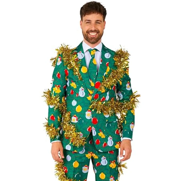Suitmeister Weihnachtsbaum (M), Kostüm Anzug in Grün mit goldenen Lametta-Details, inkl. Jacke, Hose und Krawatte – Bild 2