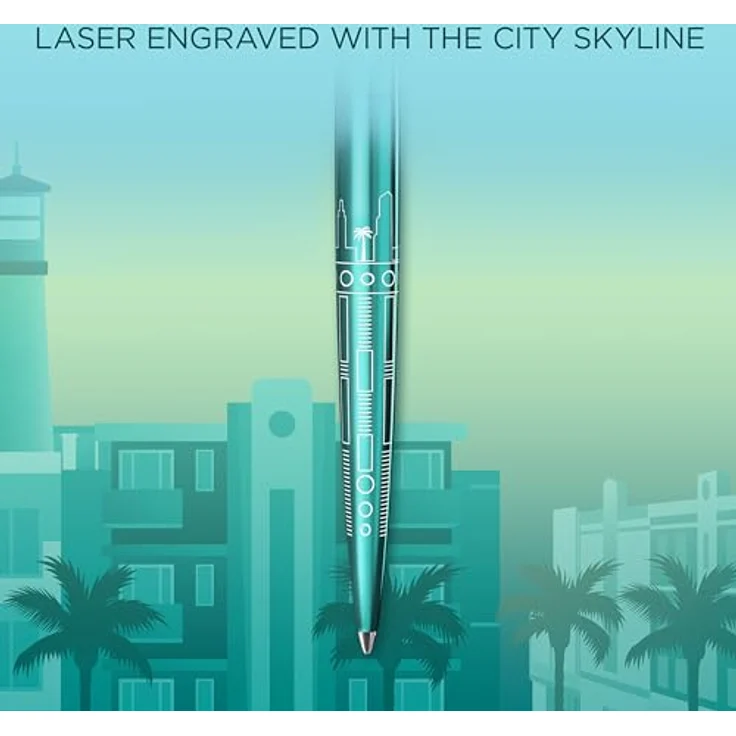 Parker Pen Parker Jotter SE Miami Kugelschreiber M, Edelstahl-Schaft mit türkisfarbener Pulverbeschichtung und lasergravierter Skyline – Bild 6