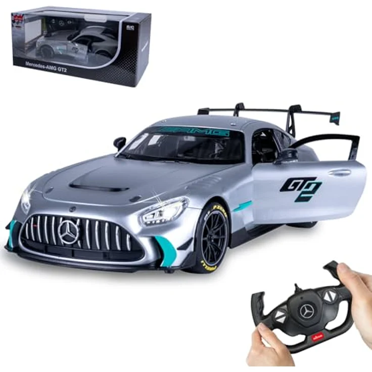 Grau Mercedes-AMG GT2, Ferngesteuertes Modellauto 1:14, silber, 2,4 GHz, manuelle Türöffnung, für Kinder ab 72 Monaten – Bild 1