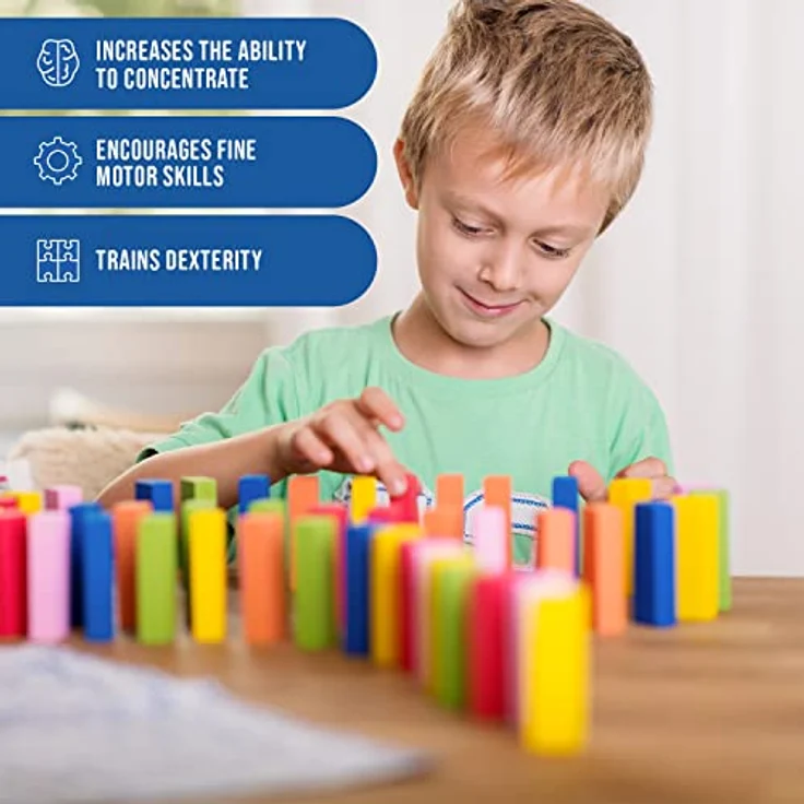 calmado - Domino Spiel 1000 teilig Dominosteine aus Holz, Spielzeug ab 3 Jahre - Bausätze für Kinder - Domino Giga Edition im Set + Tasche + Anleitung + Accessoires – Bild 7
