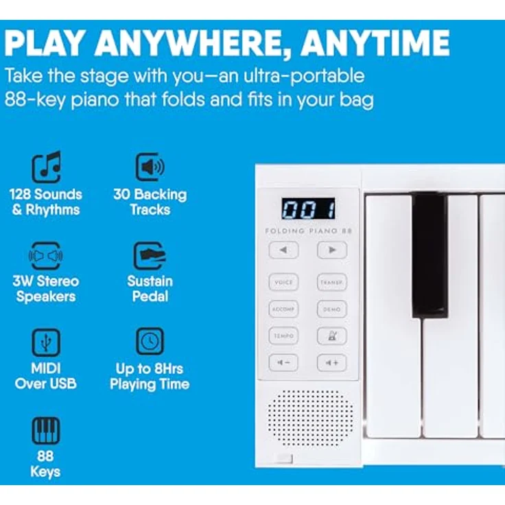 Blackstar Folding Piano, 88 Tasten, tragbares Klavier mit echtem Anschlag, schwarz – Bild 3
