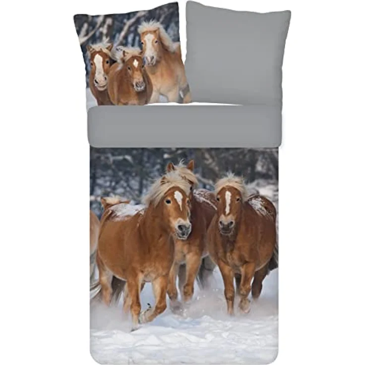 ESPiCO Bettwäsche Trendy Bedding Pferde Haflinger Schnee Winter Fell Stute Wendeoptik Flanell, 135x200 cm, Winter-Bett-Garnitur in Flanell-Qualität, Kinderbettwäsche – Bild 1