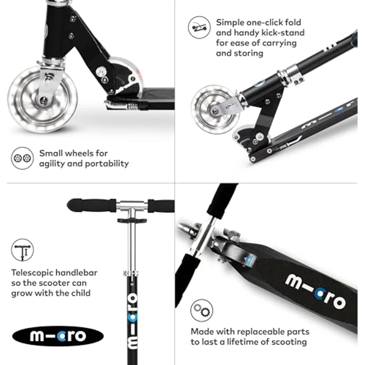 Micro micro Roller | Scooter für Kinder sprite LED black | Grip Version – Bild 5