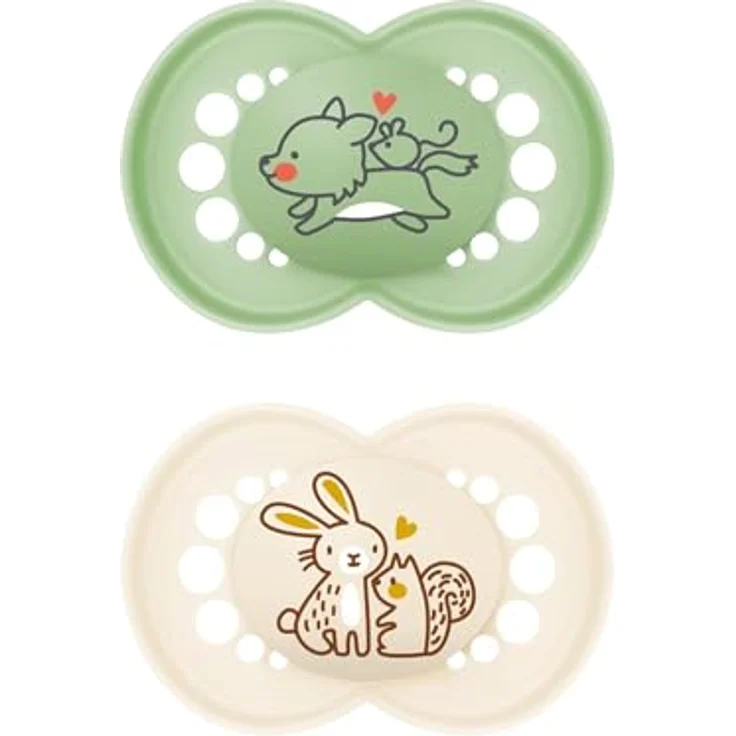 MAM Original Pure Schnuller im 2er-Set, zahnfreundlicher Baby Schnuller aus nachhaltigem & bio-erneuerbarem Material, Sauger aus MAM SkinSoft Silikon, mit Schnullerbox, 6-16 Monate, Hund/Hase – Bild 2