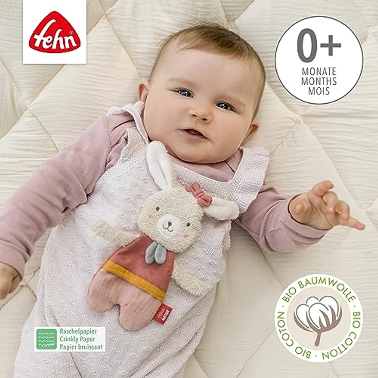 Fehn Knister-Hase fehnNATUR – Activity-Rascheltier mit Bio-Baumwolle (kbA) zum Greifen, Spielen & Geräusche erzeugen – idealer Begleiter für Babys und Kleinkinder – Bild 3