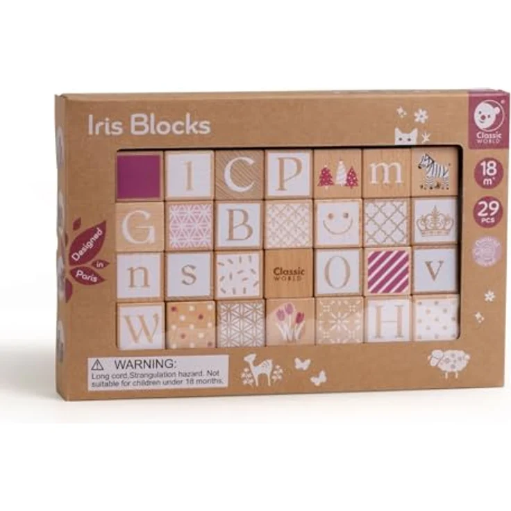Classic World Wooden Iris Blocks 29 Stück, Holzspielzeug mit Buchstaben, Zahlen und Mustern – Bild 4
