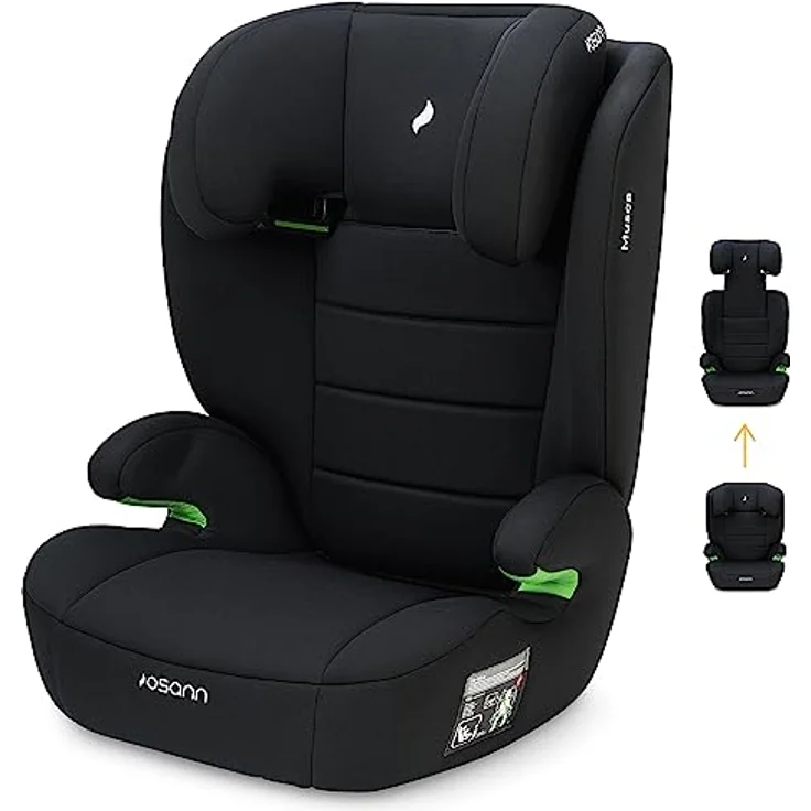 Osann Kindersitz Musca i-Size (ab 3 Jahre - 12 Jahre, 100 cm - 150 cm) - Black, 14-fach höhenverstellbare Kopfstütze und Memoryschaum im Seitenaufprallschutz – Bild 1