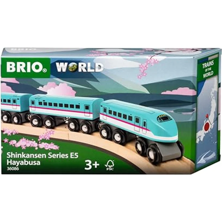 Brio 63608600 Shinkansen Series E5 Hayabusa Schnellzug mit 2 Lokomotiven und Personenwagen aus Holz, 3 Teile – Bild 2