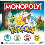 Monopoly Pokémon Edition Brettspiel - Englische Version, Brettspiel mit Pokémon-Spielfiguren und wilden Orten