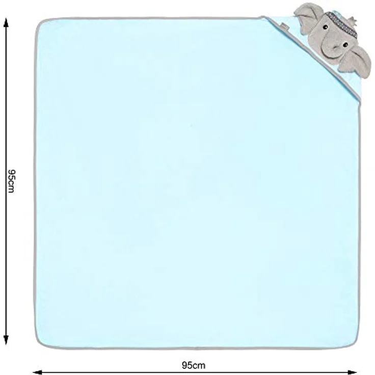 Be Mammy Kapuzenhandtuch Babyhandtuch aus Baumwolle 95cm x 95cm BE20-272-BBL (Blau - Elefant) – Bild 7