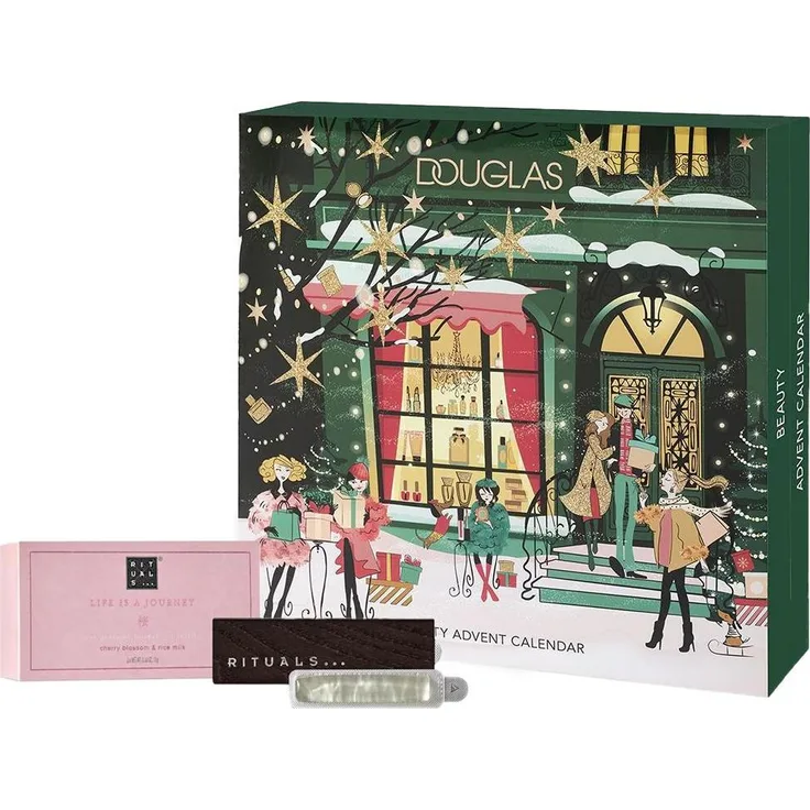 Douglas Beauty Adventskalender 2025, 24 exklusive Überraschungen für Hautpflege und Make-up + Rituals Sakura Car Perfume, Reismilch und Kirschblüten Duft für das Auto