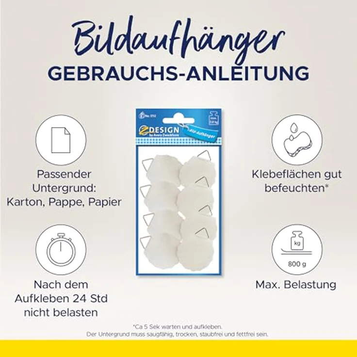 AVERY Zweckform 3732 Bildaufhänger zum Kleben 8 Stück (Ø 30 mm Durchmesser, weiße Aufkleber, Tragkraft bis zu 0,8 kg / 800 g, selbstklebend, besonders stabil, für Bilder, Teller und Deko Objekte) – Bild 2