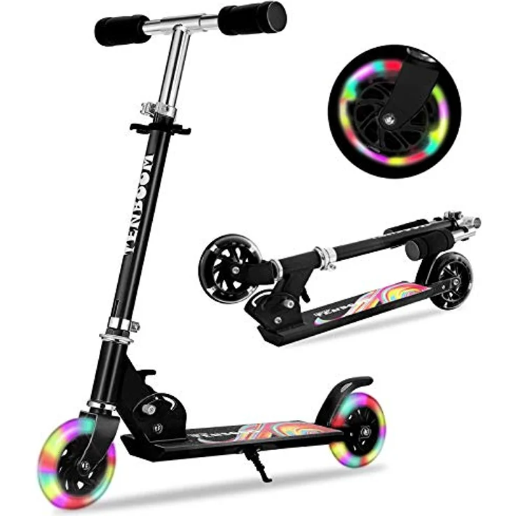 TENBOOM Kinder Scooter Tretroller mit 2 LED Leuchträdern, klappbar, höhenverstellbar, Hinterradbremse, für 3-10 Jahre, Aluminium, für Mädchen und Jungen – Bild 1