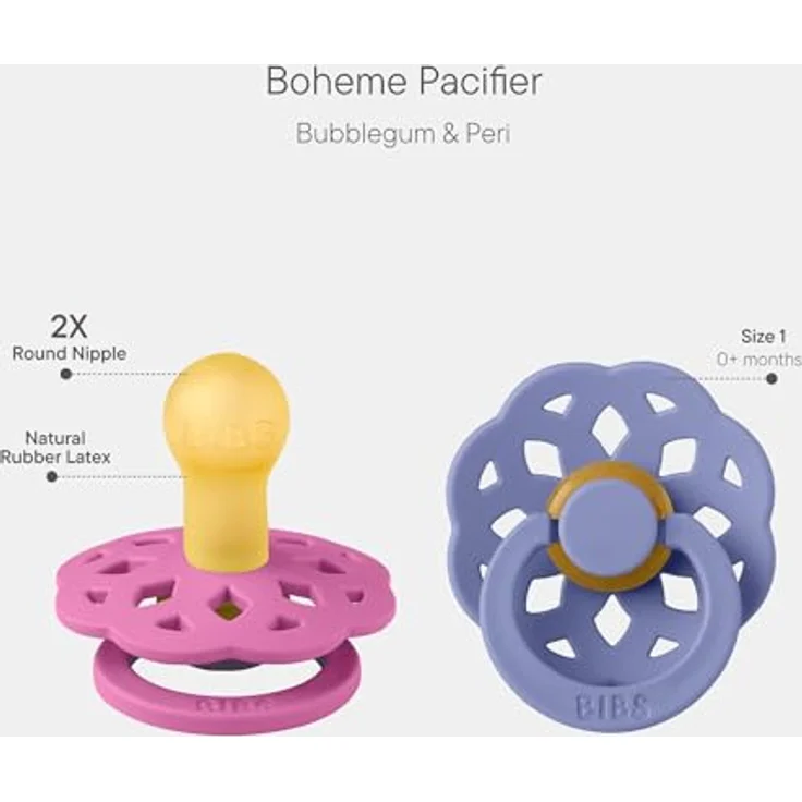 BIBS Boheme Schnuller, 0-6 Monate, 2er-Pack aus Naturkautschuklatex, Bubblegum/Peri, BPA-frei, EN1400+A2-zertifiziert – Bild 2