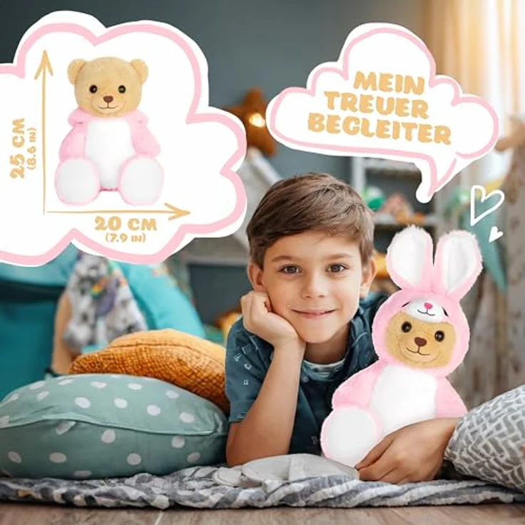 BRUBIES Teddy Hase - 25 cm Teddybär im Hasenkostüm mit Kapuze - Kuscheltier für kuschelige Abenteuer, extra weiches Plüschmaterial – Bild 4