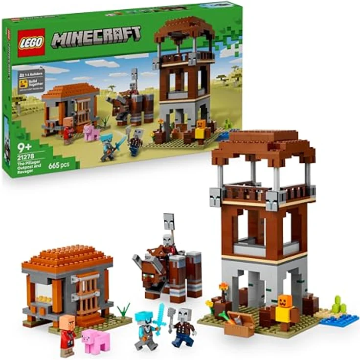 LEGO Minecraft 21278 Ein Verwüster am Plünderer-Außenposten, Bausatz mit 665 Teilen, beweglichen Figuren und Zubehör – Bild 1