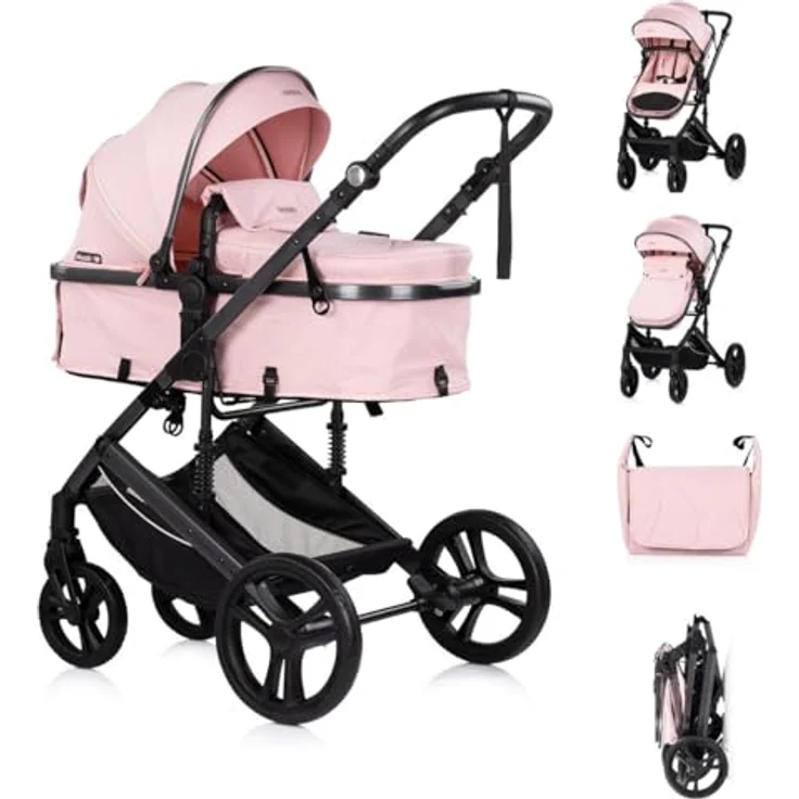 Chipolino Kinderwagen 2 in 1 Amore, mit Getränkehalter, Wickeltasche und Fußabdeckung, rosa pink – Bild 1