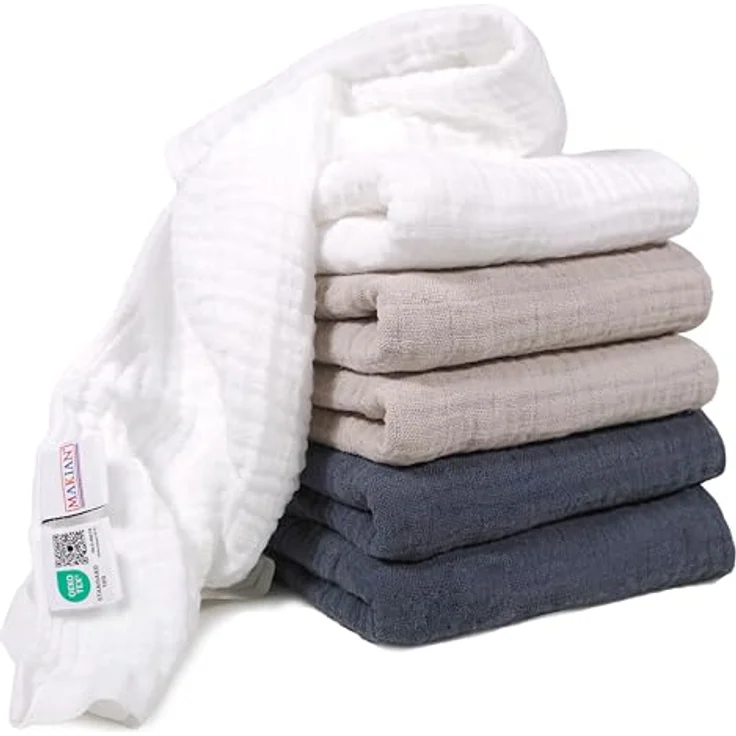 MAKIAN Mullwindeln 6er Pack, 80x80 cm, OEKO-TEX® Standard 100 geprüft, 6 Spucktücher in Premium Qualität - doppelt gewebte Stoffwindeln/Mulltücher - Graphit/Greige/Weiß – Bild 1
