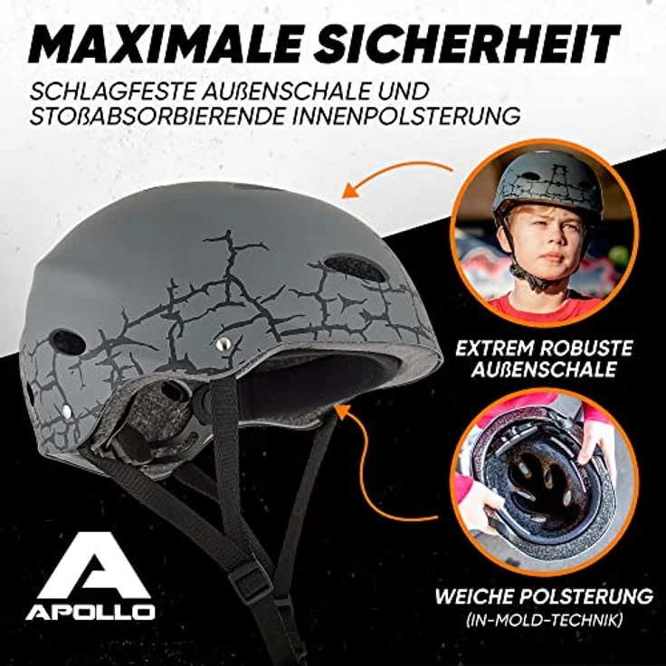 Apollo Skaterhelm Herren, Damen und Kinder | Kinderfahrradhelm | Verstellbar | Skateboard, Scooter, BMX Helm Kinder mit Drehrad-Anpassung | für Jungen und Mädchen | Verschiedene Größen und Farben – Bild 3