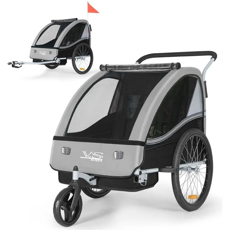 TIGGO Fahrradkinderanhänger TIGGO VS Kinderfahrradanhänger 2 in 1 Kinderanhänger Fahrradanhänger, für 1-2 Kinder geeignet, mit 5-Punkt-Sicherheitsgurtsystem und UV-Schutzfenstern - Preisvergleich