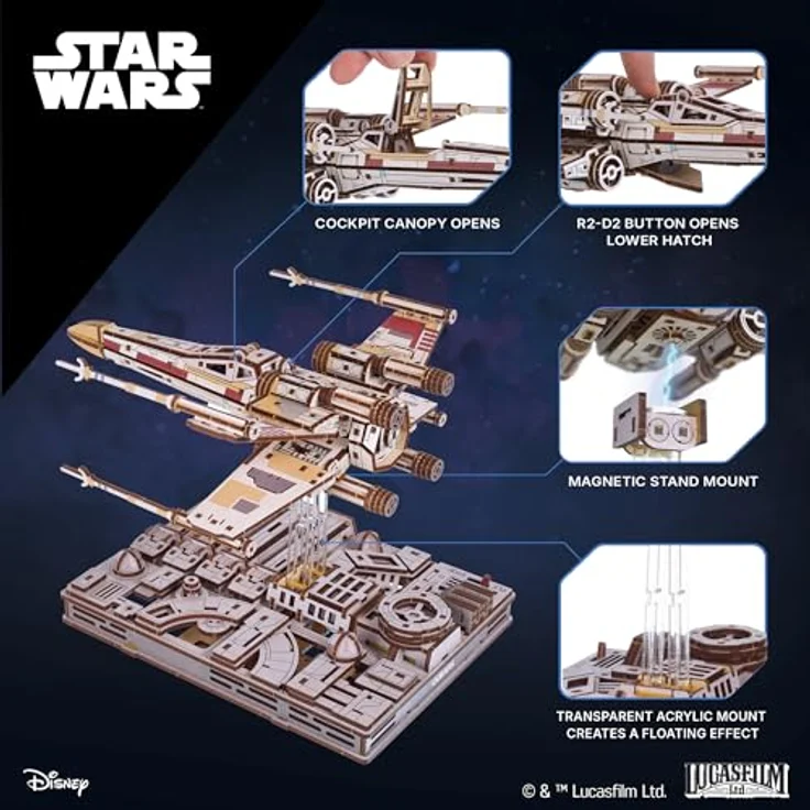UGEARS Star Wars ™ X-Wing Starfighter von Luke Skywalker ™ – 3D Puzzle Holz Modellbausatz mit beweglichen S-Flügeln, kein Kleber erforderlich – Bild 4