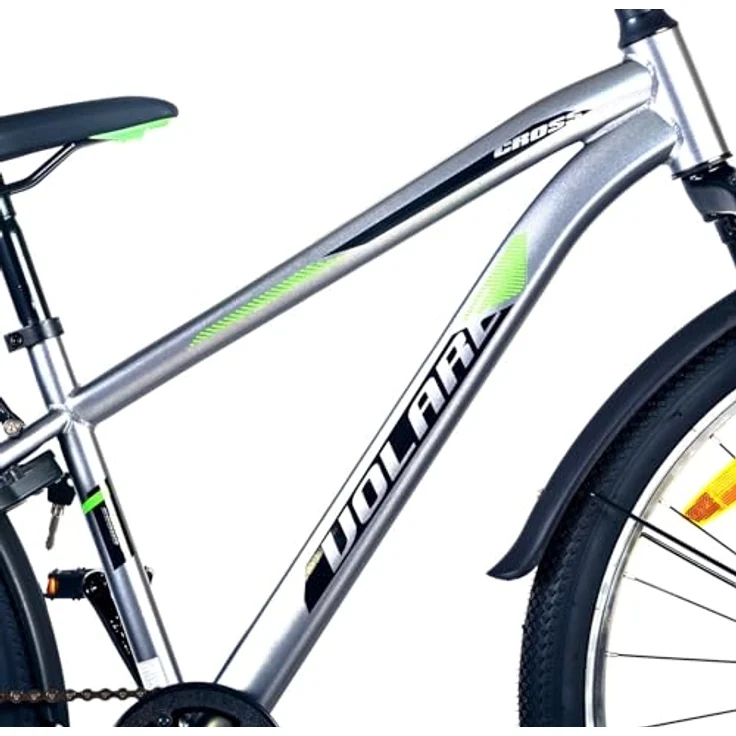 Volare Cross, Kindervelo 26 Zoll, dunkelgrau mit Hand- und Rücktrittbremse, Gepäckträger und integrierten Lichtern – Bild 6