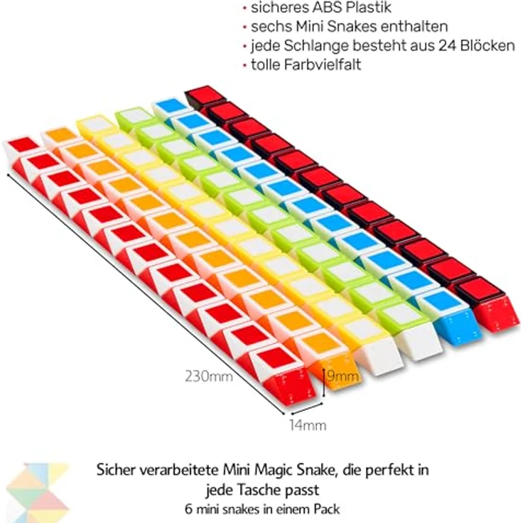 CUBIDI® Original Mini Magic Snakes 6er Set, 24 Blöcke pro Snake, Knobelspiele für Kinder ab 6, fördert Kreativität & Motorik, ideales Mitgebsel für den Kindergeburtstag – Bild 4