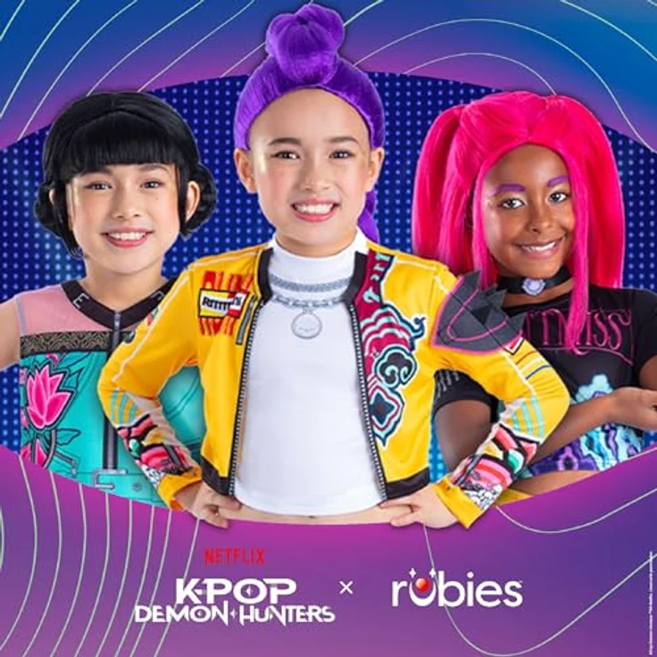K-Pop Demon Hunters Zoey Core Look Kostüm, 122-128 cm, ärmellos mit digitalem Druck und Zubehör – Bild 7