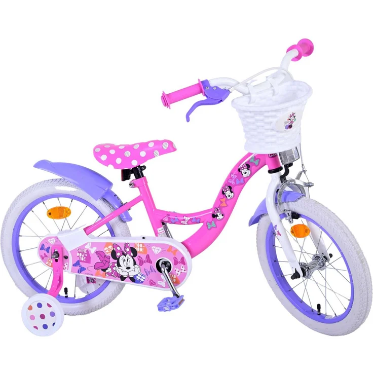 Volare Kinderfahrrad Disney Minnie Cutest Ever 16 Zoll Mädchen Kinderrad Rosa, mit Handbremse, Rücktrittbremse und abnehmbaren Stützrädern