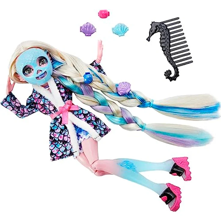 Monster High Lagoona Blue Spa Day Puppe Set mit Haarspangen, Haarkreide und Tattoos (HKY69) – Bild 5