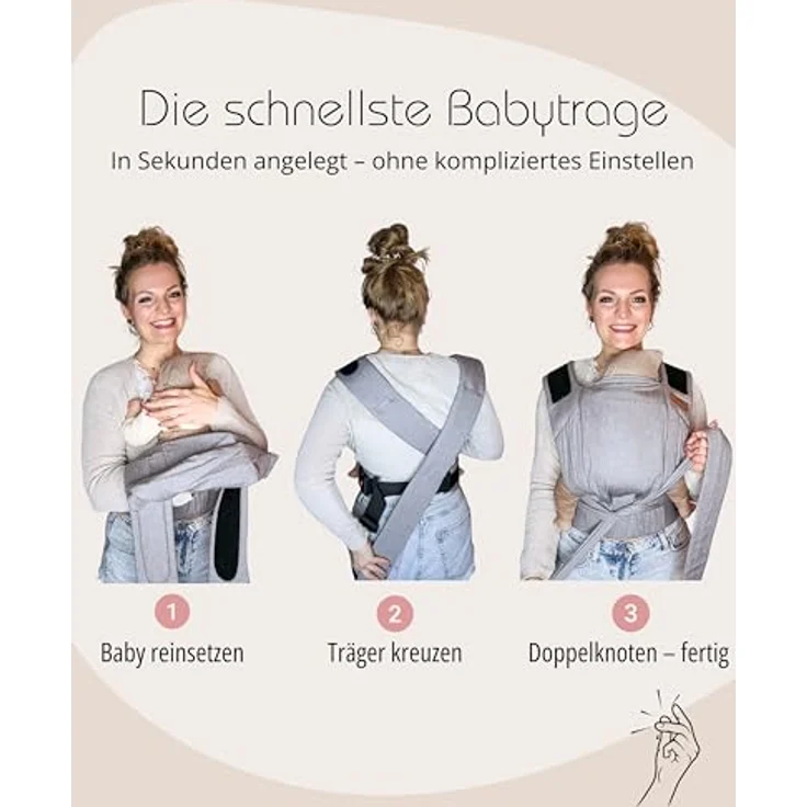 Hoppediz Babytrage Bondolino b.pure, Komforttrage ab Geburt (3 - 20 kg) Bauchtrage, Rückentrage & Hüfttrage aus hautfreundlicher Baumwolle, schwarz – Bild 5