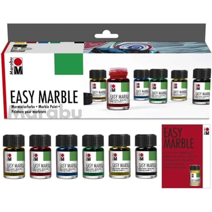 Marabu Easy Marble Marmorierfarben, 6 x 15 ml Set für Tauchmarmorieren, farbsortiert – Bild 1
