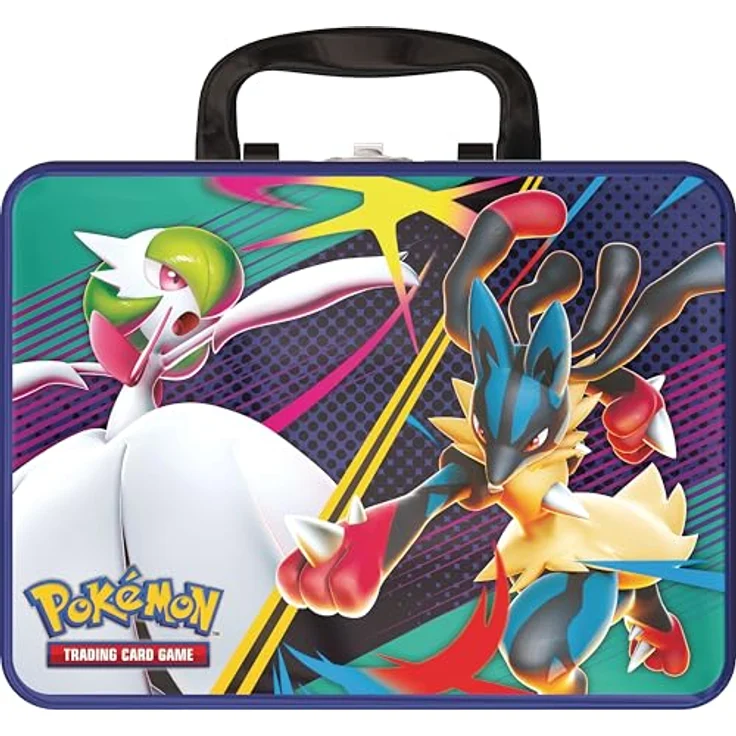 Pokémon Sammelkartenspiel: Sammelkoffer Mega-Guardevoir & Mega-Lucario mit 3 holografischen Karten, 6 Boosterpacks, 4 Stickerbögen und Mini-Kartenalbum in robuster Metallkiste – Bild 2