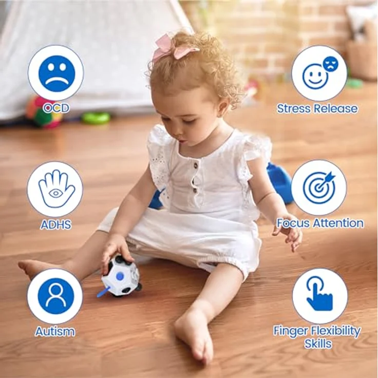 Fidget Toy Cube Weiß 12 Seiten - Anti Stress ADHS Würfel Klein Spielzeug Anxiety Artsylabs Cube Toy Original für Erwachsene,Kinder - ADD,ASD,ADHD - Schule,Büro,Reisen - by VCOSTORE – Bild 7