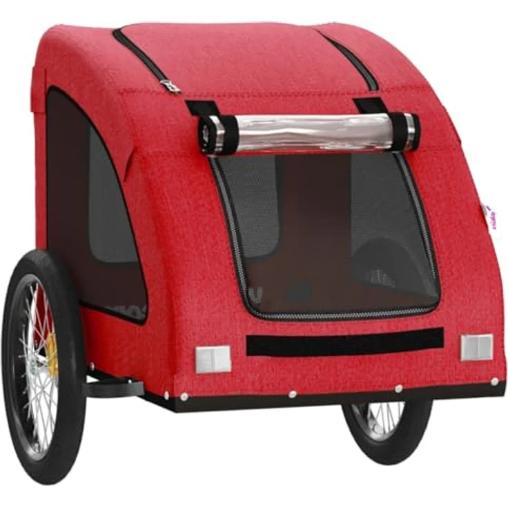 vidaXL Fahrradhundeanhänger Fahrradanhänger Hunde Rot Oxford-Gewebe und Eisen, mit PVC-Dach und belastbarer Platte – Bild 5