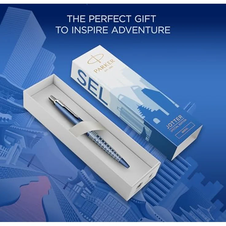 Parker Pen Parker Jotter SE Seoul, Kugelschreiber M in Indigoblau mit Edelstahl-Design und Klickmechanismus – Bild 7