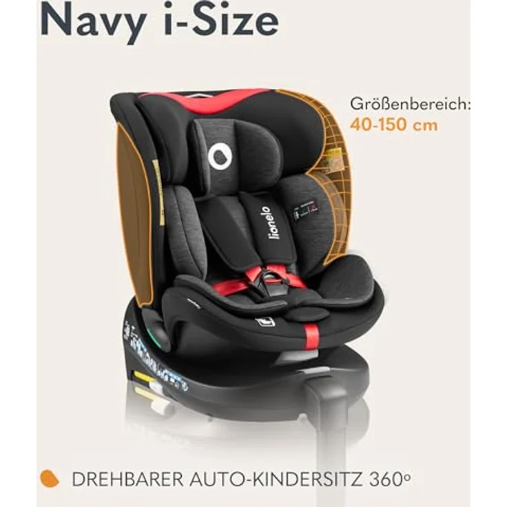 lionelo Autokindersitz NAVY I-SIZE, 360° EasyTurn-Drehbasis, 40-150 cm, ab Geburt bis 12 Jahre, belüftet – Bild 2