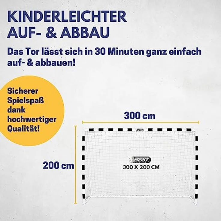 Best Sporting Fußballtor Soccer I Fußball Tor 300cm x 200cm I Handballtor, Fußballtor Kinder in Mehreren Größen I Hochwertiges Kindertor aus Metall mit Netz I Fussball Tor Schwarz Weiß – Bild 4