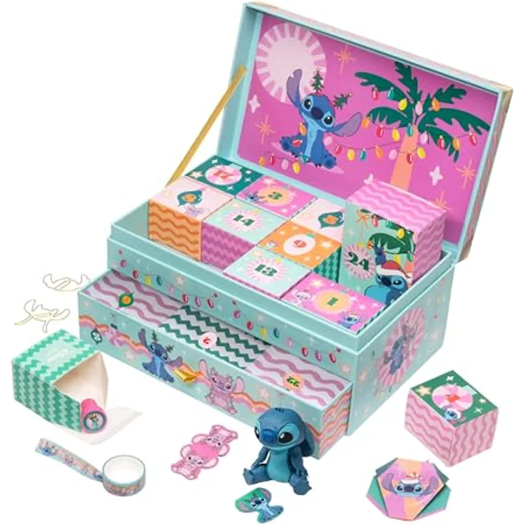 Paladone Stitch Erinnerungsbox Adventskalender, 24 Tage mit Schreibwaren-Überraschungen, Offiziell lizenziertes Disney Geschenk für Fans
