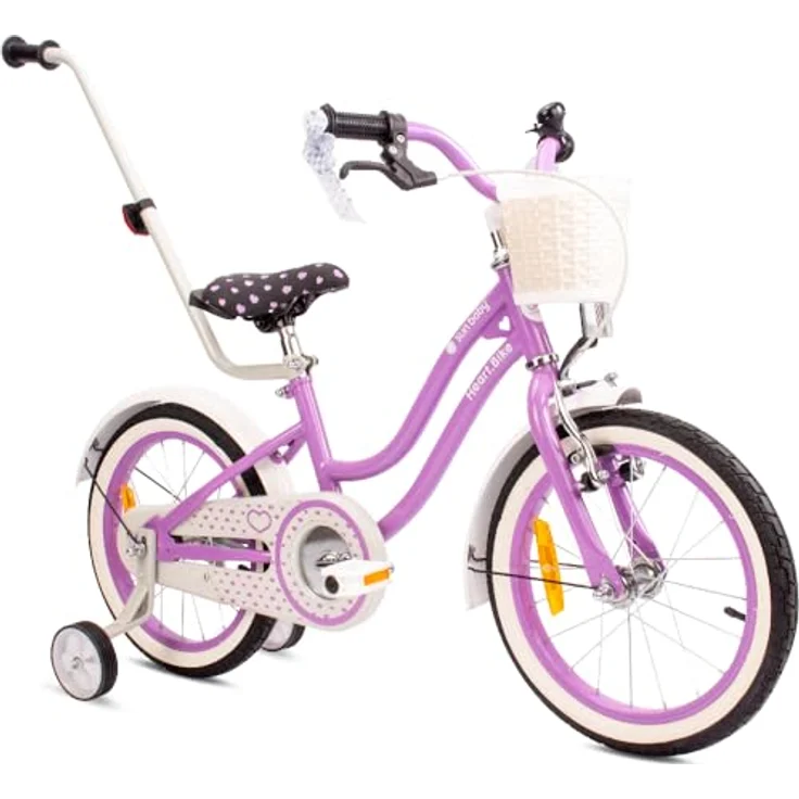 Sun Baby Mädchenfahrrad 16 Zoll Radgröße Heart Bike, mit Abnehmbarer Schubstange, Violett, für Mädchen von 2 bis 6 Jahre – Bild 1