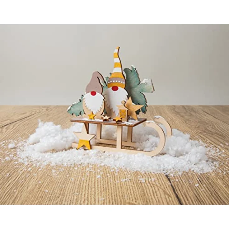 Rayher Holzbausatz Schlitten mit Wichtel, Holz FSC zertifiziert, natur, 11,5 x 5 x 16,5cm, Set 12-tlg., Holzdekoration Weihnachten, zum Basteln und Bemalen, 46671505 – Bild 4