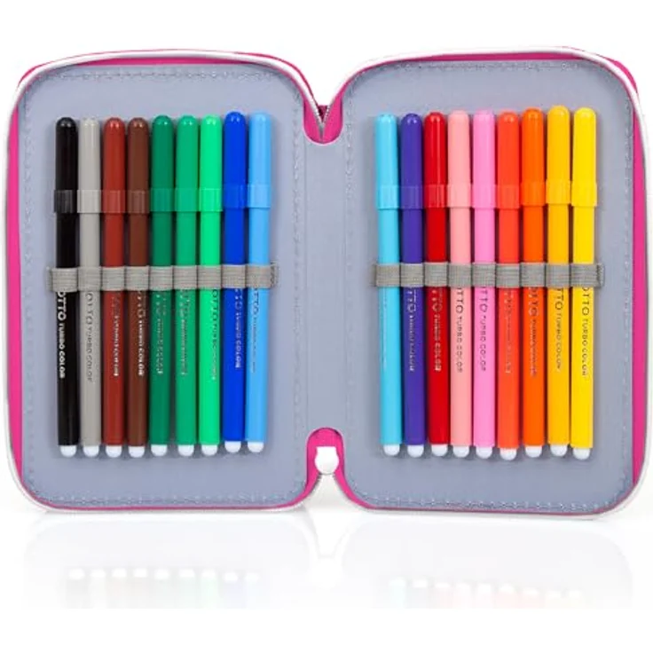 Clondo 3-Fach Federmäppchen für Barbie Fan, 45-teilig, rosa, mit Schere, Kleber, Buntstiften und Filzstiften - ideal für Schule & Geschenk für Mädchen – Bild 4
