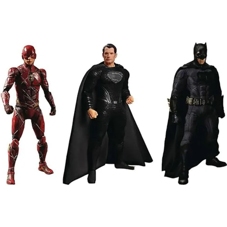Mezco Toys Zack Snyder's Justice League 1/12 Deluxe Steel Box Set, Sammlerset mit Batman, Superman im schwarzen Genesungsanzug und The Flash, 15-17 cm, inklusive charakter-spezifischem Zubehör