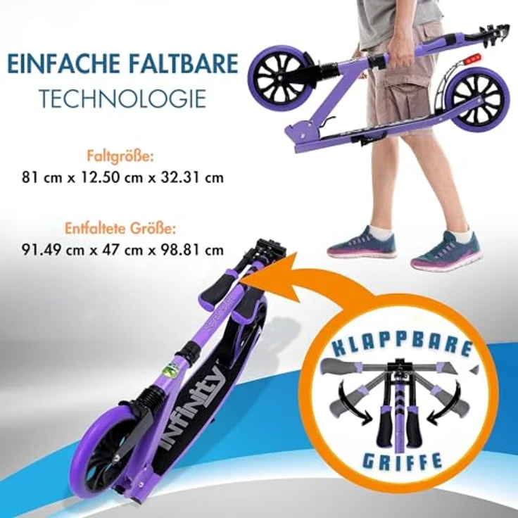 SereneLife Cityroller, klappbar & höhenverstellbar, Unisex-Tretroller für Kinder & Erwachsene, Big Wheel Scooter bis 120 kg belastbar, 8-9 Zoll Räder – Bild 5