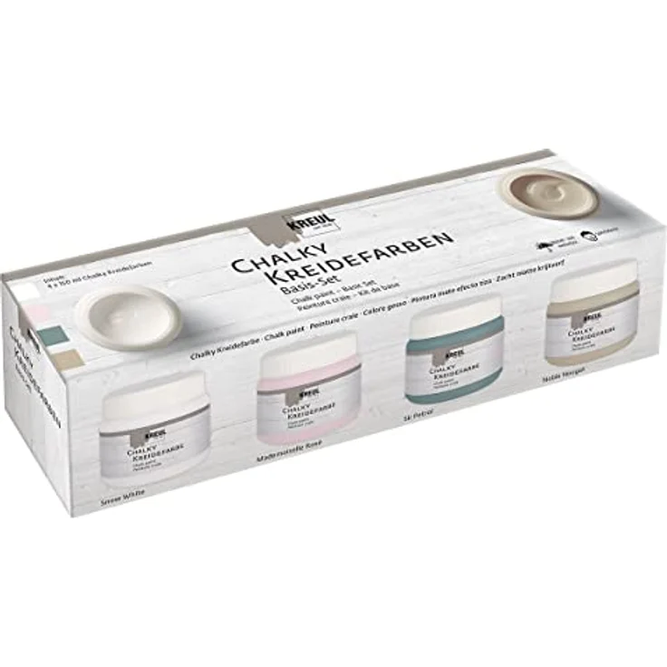 KREUL 75305 - Chalky Kreidefarbe im Set, 4 x 150 ml Farbe in Snow White, Mademoiselle Rosé, Sir Petrol und Noble Nougat, sanft - matte Farbe, cremig deckend, schnelltrocknend – Bild 1