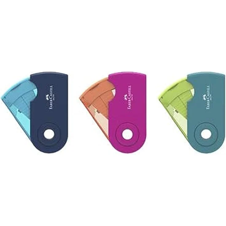Faber-Castell Doppelspitzdose Sleeve, ergonomischer Anspitzer mit Spänebehälter für Blei- und Farbstifte, sortierte Farben, Vierkantbehälter – Bild 2