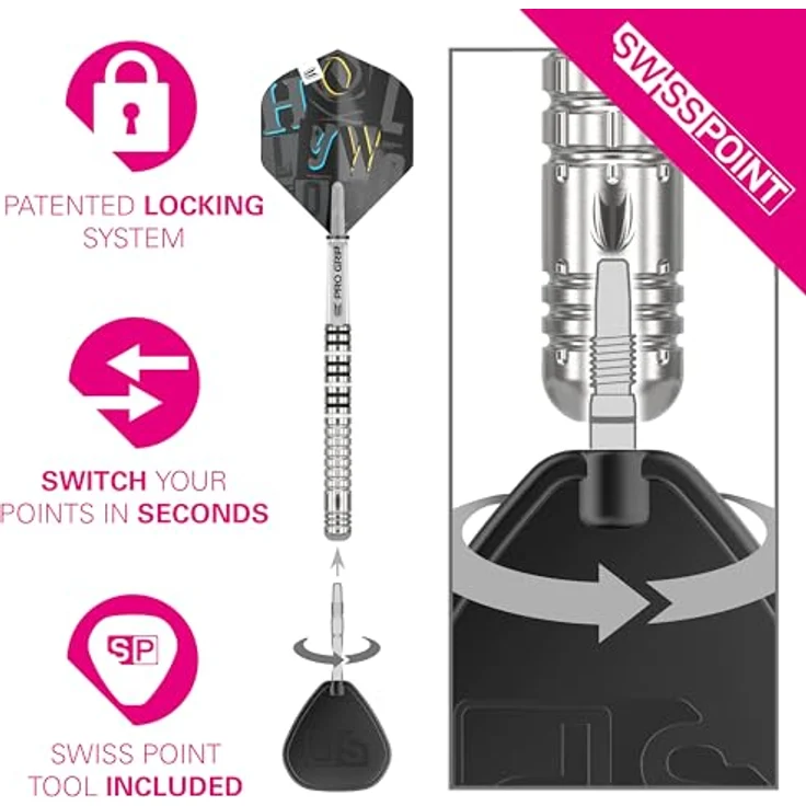Target Darts Chris Dobey G1, Dart Set mit 90% Wolfram Barrels, Swiss Point System und Pro Grip Shafts, 22G – Bild 4