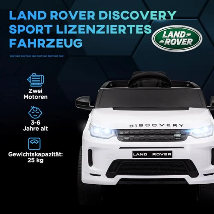 AIYAPLAY Kinder Elektroauto 12V Land Rover Discovery Sport Kinderauto mit 2,4G Fernbedienung, Musik, Hupe, LED-Lichtern, Weiß – Bild 3